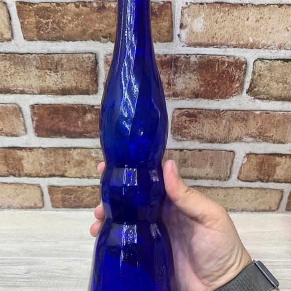 Vintage Cobalt Blue Ribbed Glass Bud Vase Genie Bottle MCM Decor - Picture 5 of 6